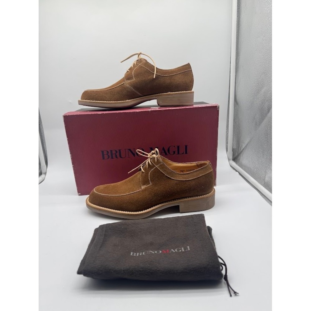 Bruno Magli Drago MOD 255 Mens Brown Suede Derby Shoes Italy 7.5 M Box Dust Bag